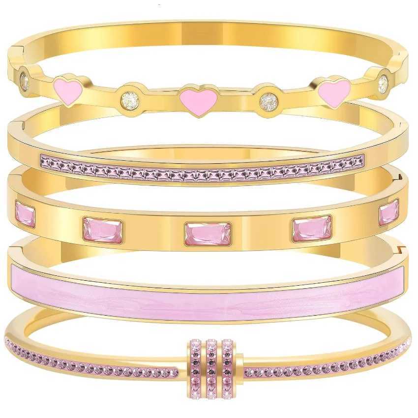 2025 Stackable Gold Color Bangle Bracelet Set for Women - 18K Gold Plated StainlESS Steel Crystal BRACELET Jewelry X2507181