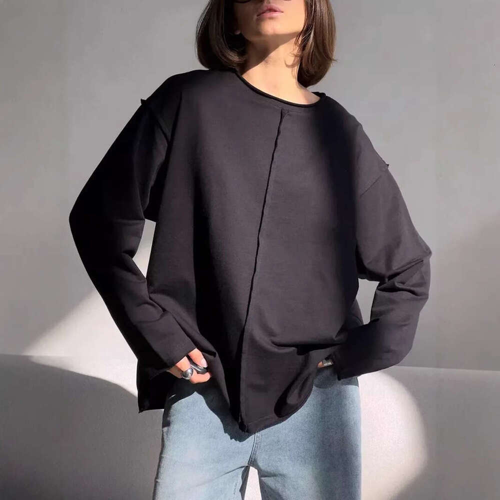 Spring Summer New Frayed Pure Cotton Long Sleeve T-Shirt For Loose Soft Knitted Terry Cloth Top Women Ins B5
