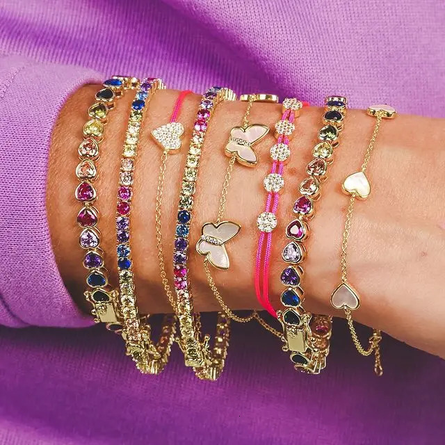 Summer Selling Gold Plated White CZ Blue Turquoises Heart Shaped Tennis Chain Bracelet For Women Fashion 250717