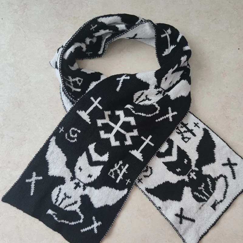 Devil Cat Scarfs Second Yuan Punk Y2k Japanese Harajuku Street Winter Double-Sided Knitted Thickened Warm Windproof Scarf Cosplay 250717