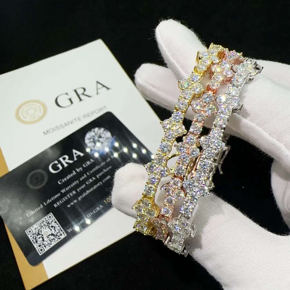 Hot Selling Sterling Sier Lab Dia Iced Out Vvs Moissanite Hip Hop Jewelry Tennis Chain Bracelet