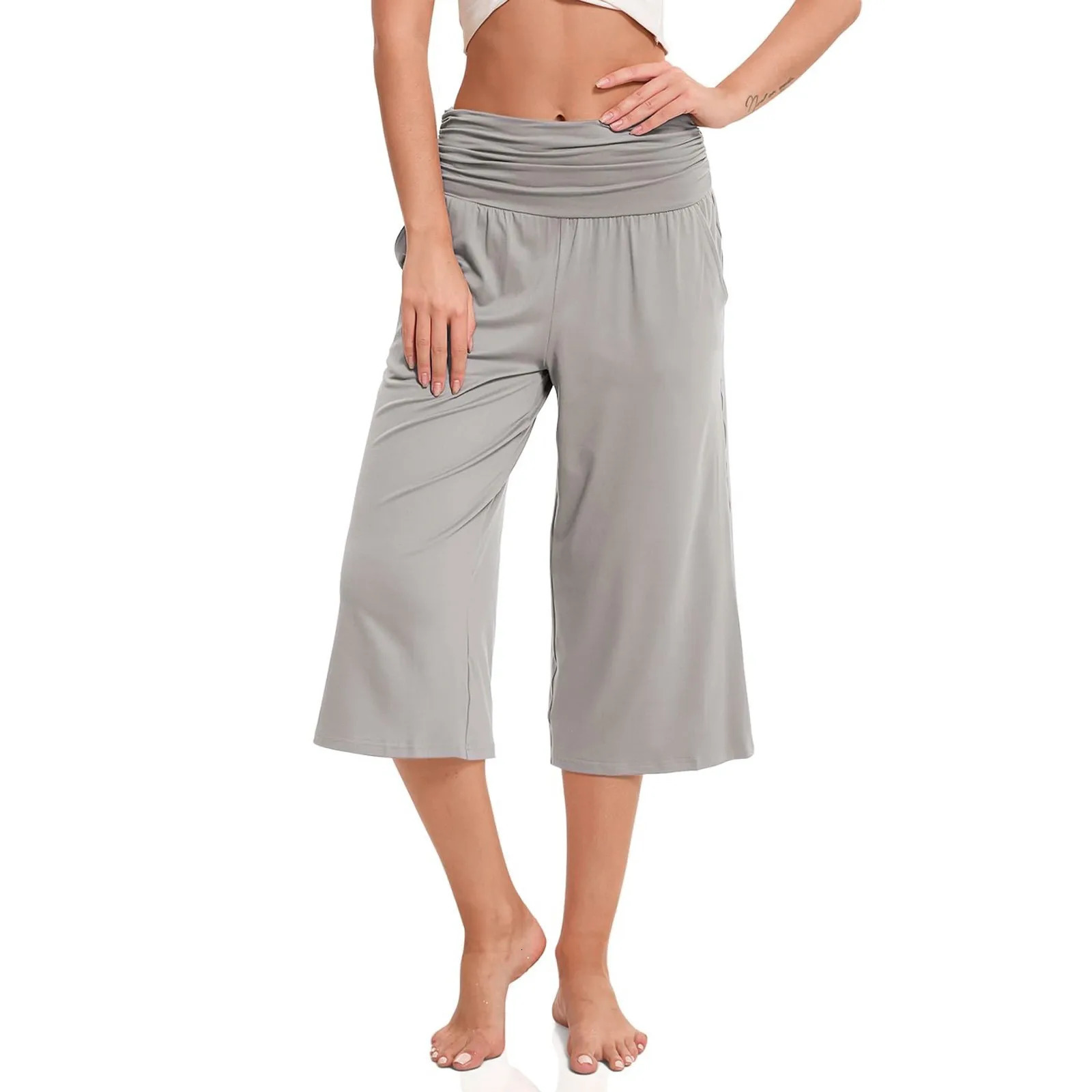 women pants summer loose cropped High Waist Solid Color Casual Trousers Pants With Pockets cozy breathable pantalon femme 250714