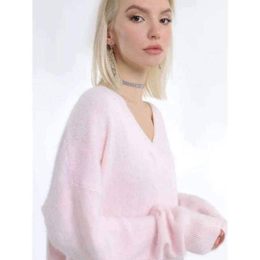 Autumn Winter Super Soft V-Neck Imitation Mink Women, Lazy Style, Elegant Loose Knitted Sweater For Women B5