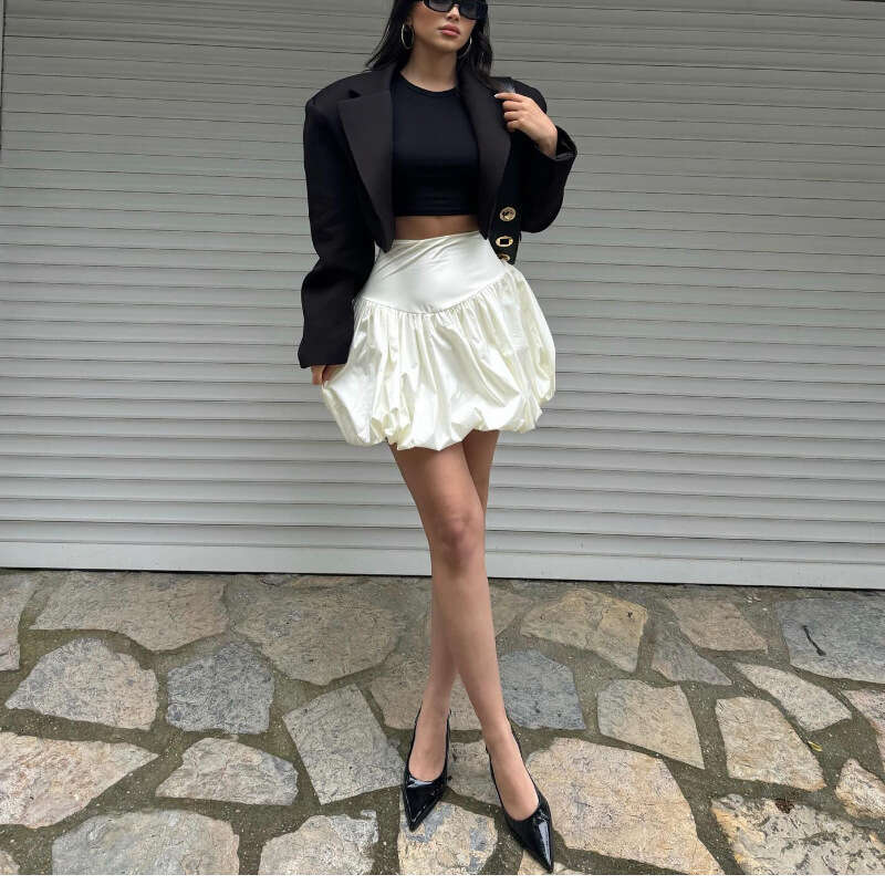 Women's New Street Fashion Versatile Solid Color Simple Lantern Mini Slim Fit Slimming Short Skirt B5