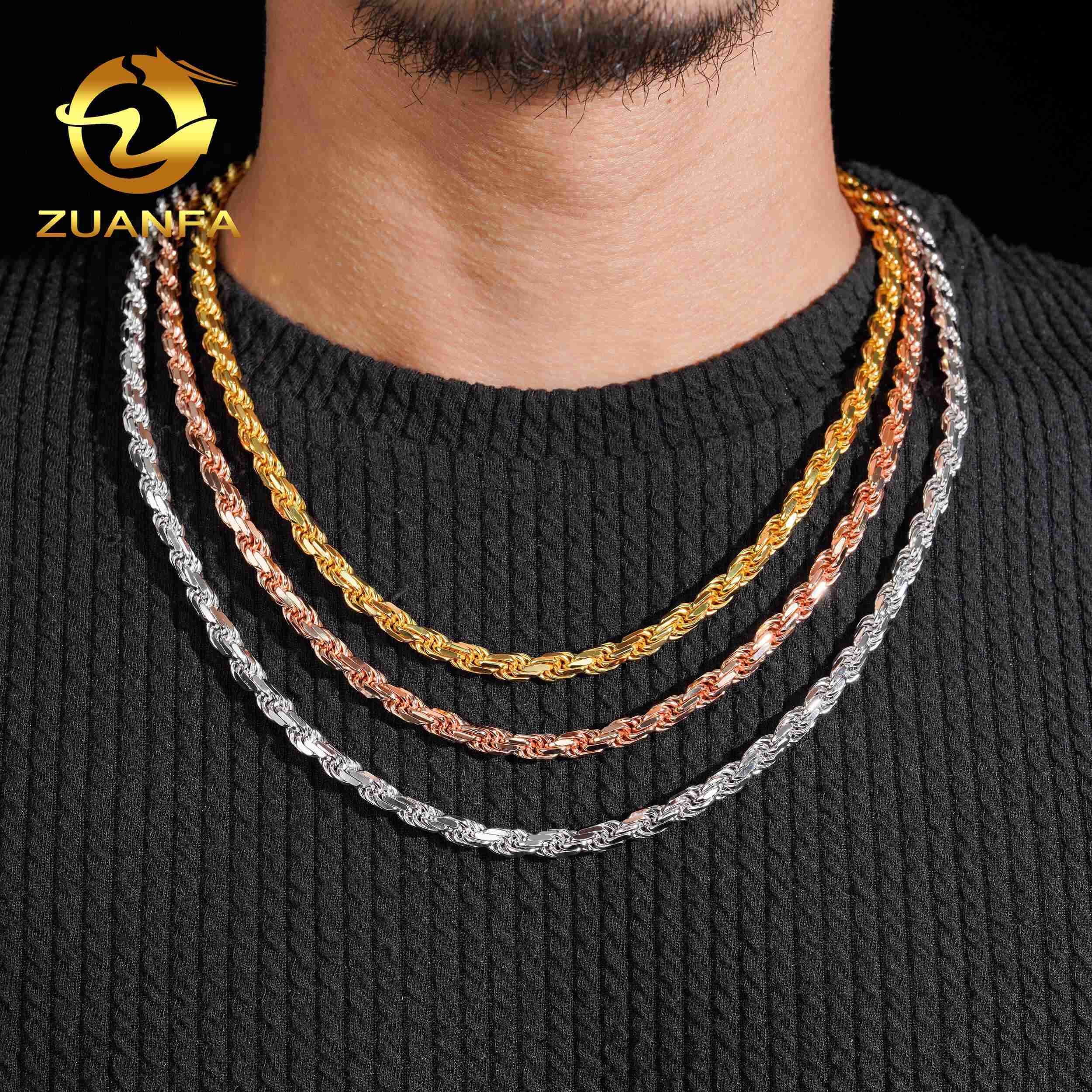 Wholesale Price High Quality Iced Out Moissanite Lock 6mm 925 Silver Rope Chain Necklace