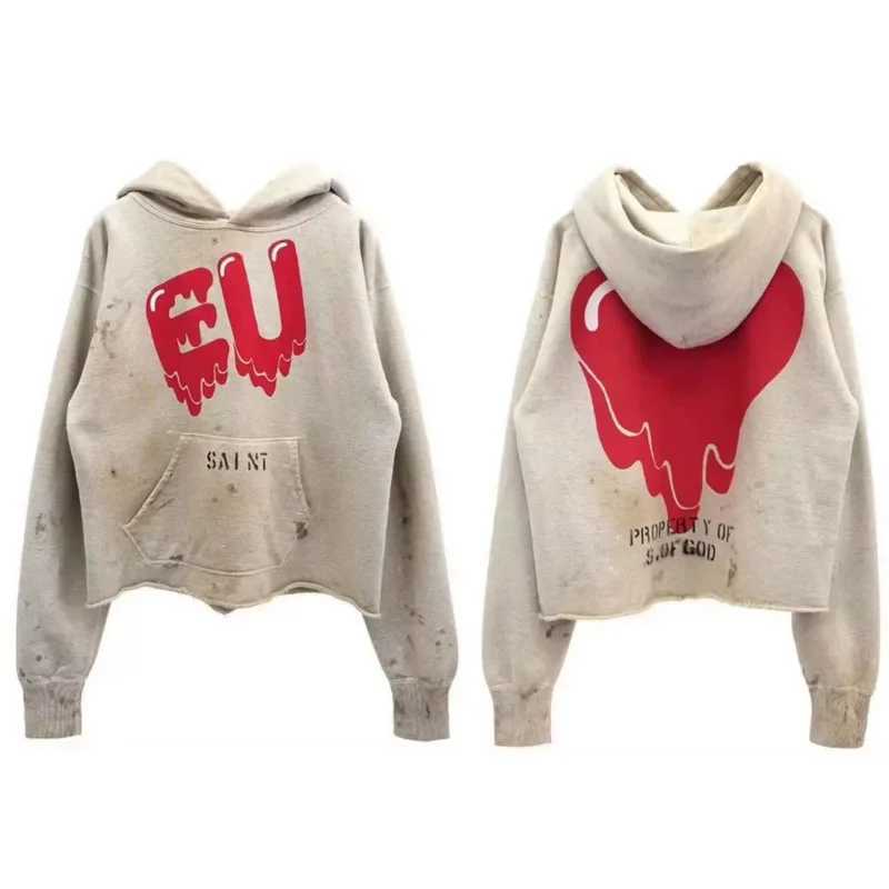 Soiled Saint Melting Love Pattern Hoodie Hem Cuff Damaged Men Women Cotton Spott Sweatshirts Loose Hooded Pullover X250718