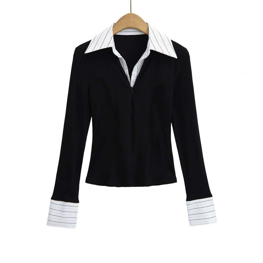 New Style Pure Desire Sexy Hot Girl Slim Fit Shirt Collar Long Sleeve Spring Summer Base T-Shirt Top For Women Ins B5