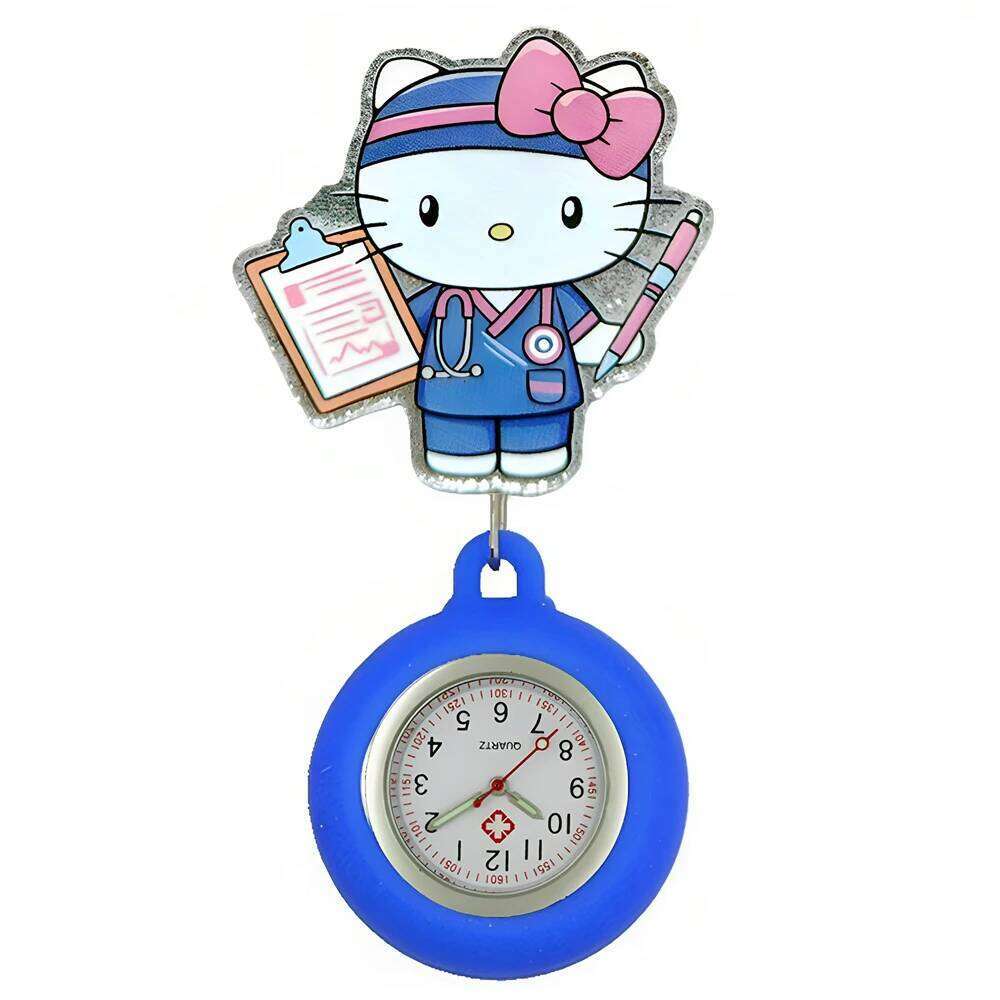 free shipping MINISO Lovely Cartoon Kitty Cat Hospital Nurse Doctor Medical Workers Office Badge Reel FOB Pocket Watches Hang Clock