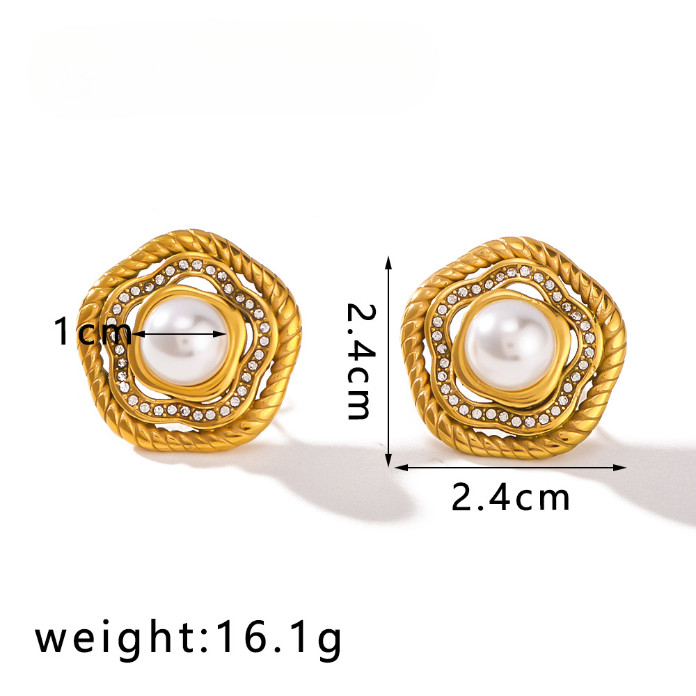 Designer Earrings for Women Fried Dough Twists Pearl Inlaid Stainless Steel Plated 18K Gold Geometric Exquisite Jewelry Wholesale
