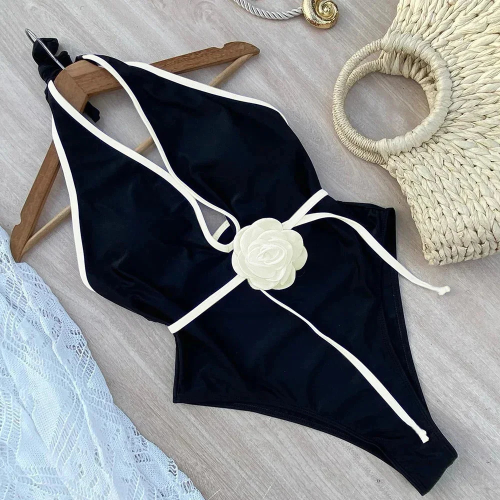 Floral One Piece Swimsuit Halter Bandage Swimwear Women Swimsuit Bathing Suit Beachwear Monokini Female Swimming Suits 250718