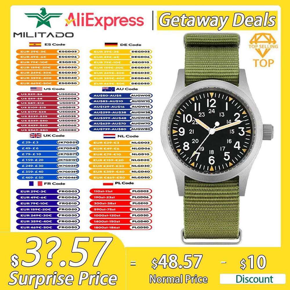 Militado ML05 Vintage Watch VH31 Sweep Second Movement Domed Sapphire Crystal With High Clear AR Coating Luminous 38mm Watches free shipping