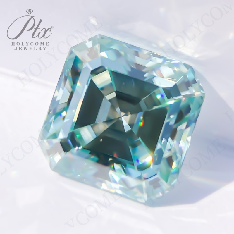 Aqua Blue Primary Color Loose Moissanite Asscher Shapes Brilliant Cut 1ct to 10ct All Sizes Colored Moissanite Gemstones for Jewelry Making
