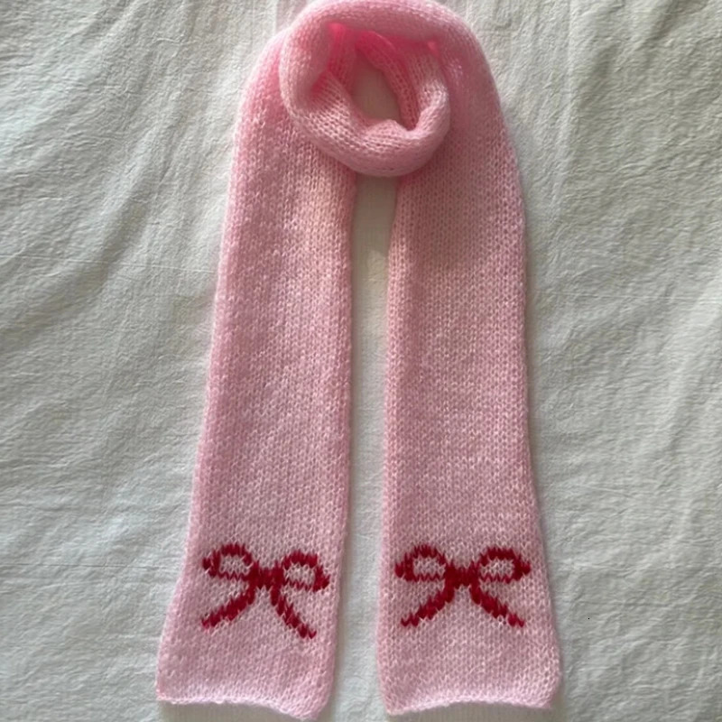 Japanese Kawaii Knitted Scarf Bowknot Pattern Soft Warm Scarf Y2k Fairy Aesthetic Clothing Accessories Winter Neck Warmer Scarf 250717
