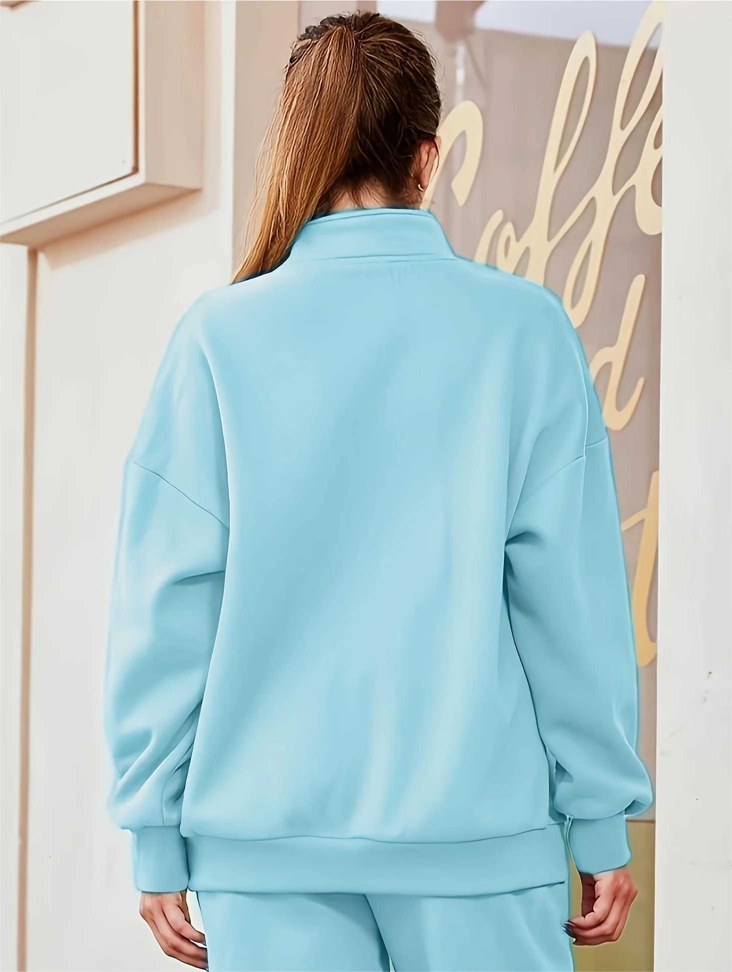 Versatile Solid Color Loose Zippered Hoodie Long Sweat Womens Clothing XJ250717