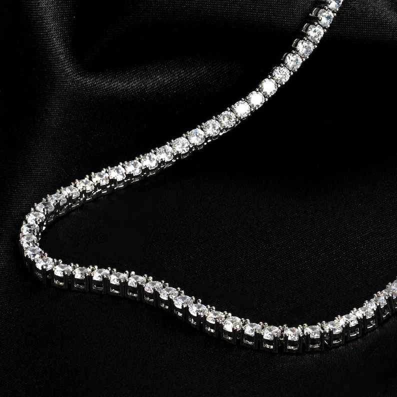 Hip Hop 2mm 3mm Moissanite Chain Iced Out Chain 925 Silver Sparkling Moissanite Tennis Chain
