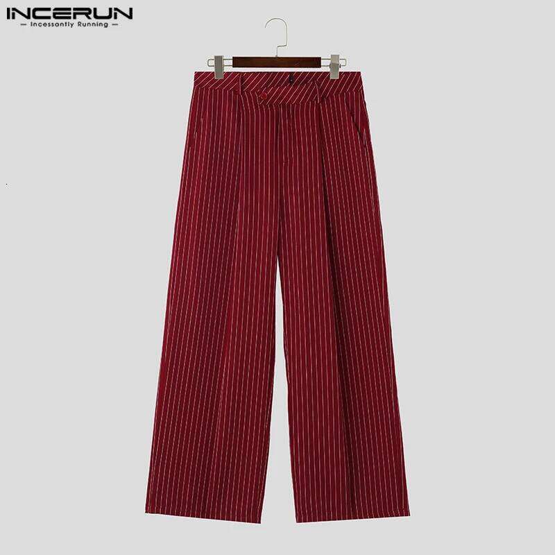 INCERUN 2023 Korean Style New Men Trousers Fashion High Waist Stripe Long Pants Casual Streetwear Male Straight Pantalons S-5XL