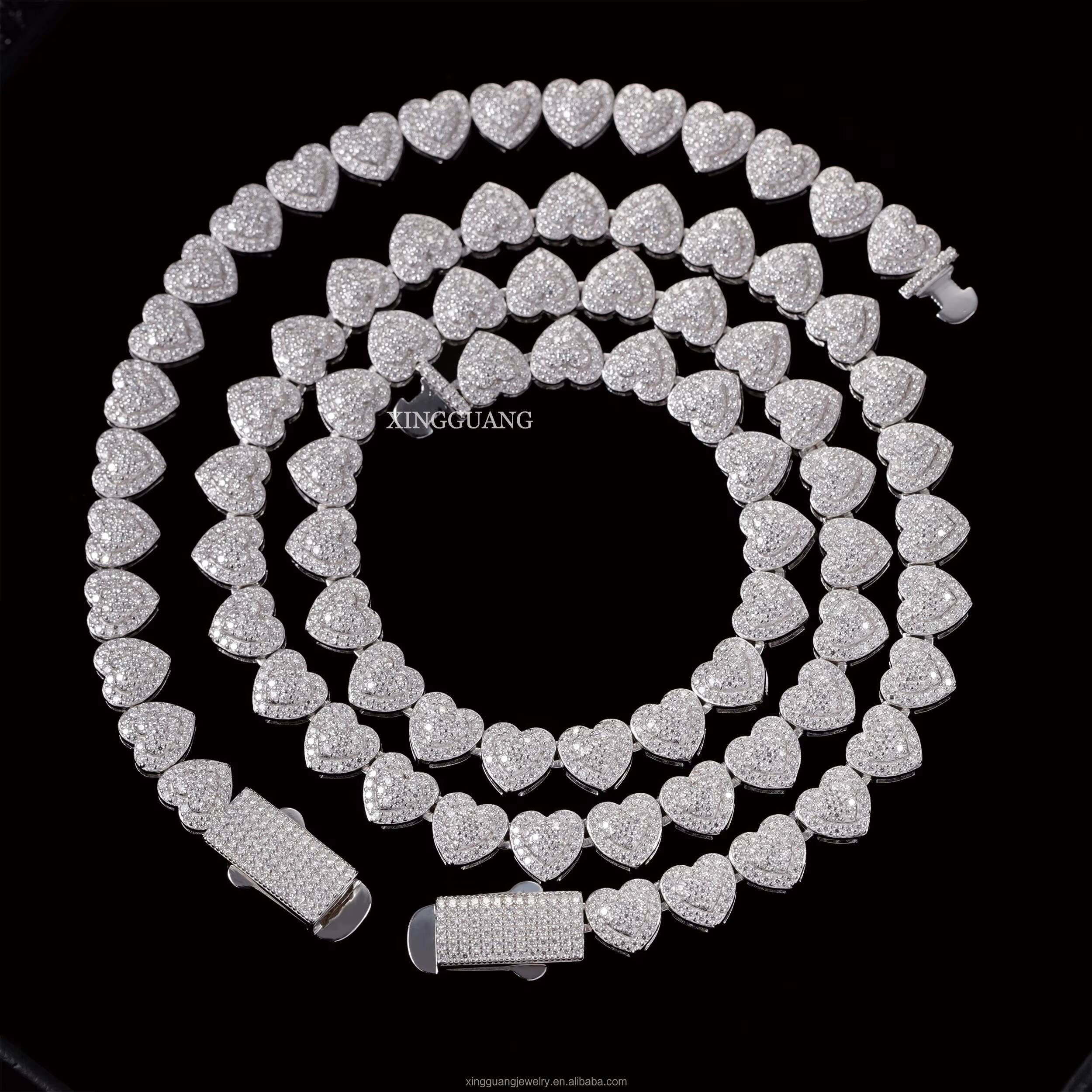 Wholesale Ready to Ship Heart Shape Cuban Vvs Moissanite Cuban Link Necklace Men Hip Hop Style Iced Out Diamond Cuban Chain