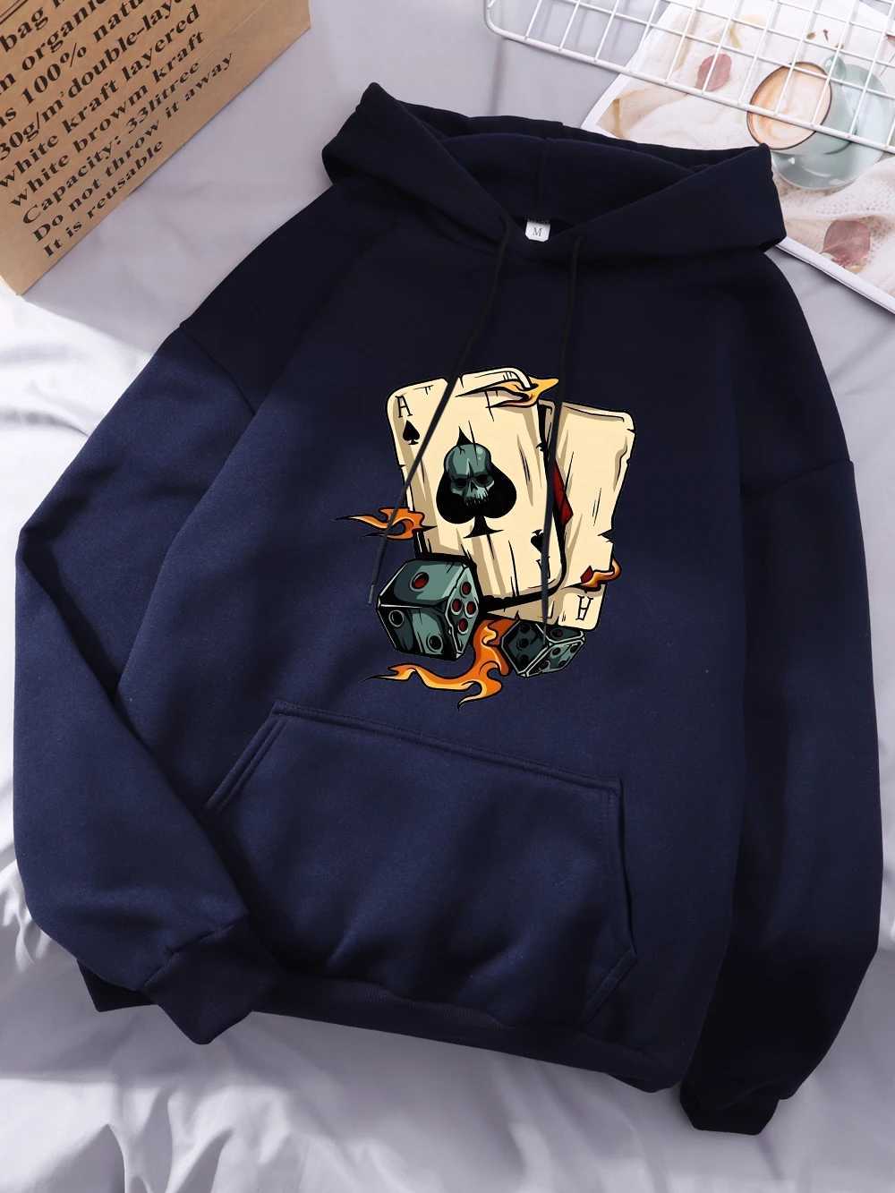 Skeleton Dice Card Printing Hoodies Womens Comfortable Loose Sweatshirts Casual Soft Pullovers Winter Fce Warm Womans Clothes XJ250717