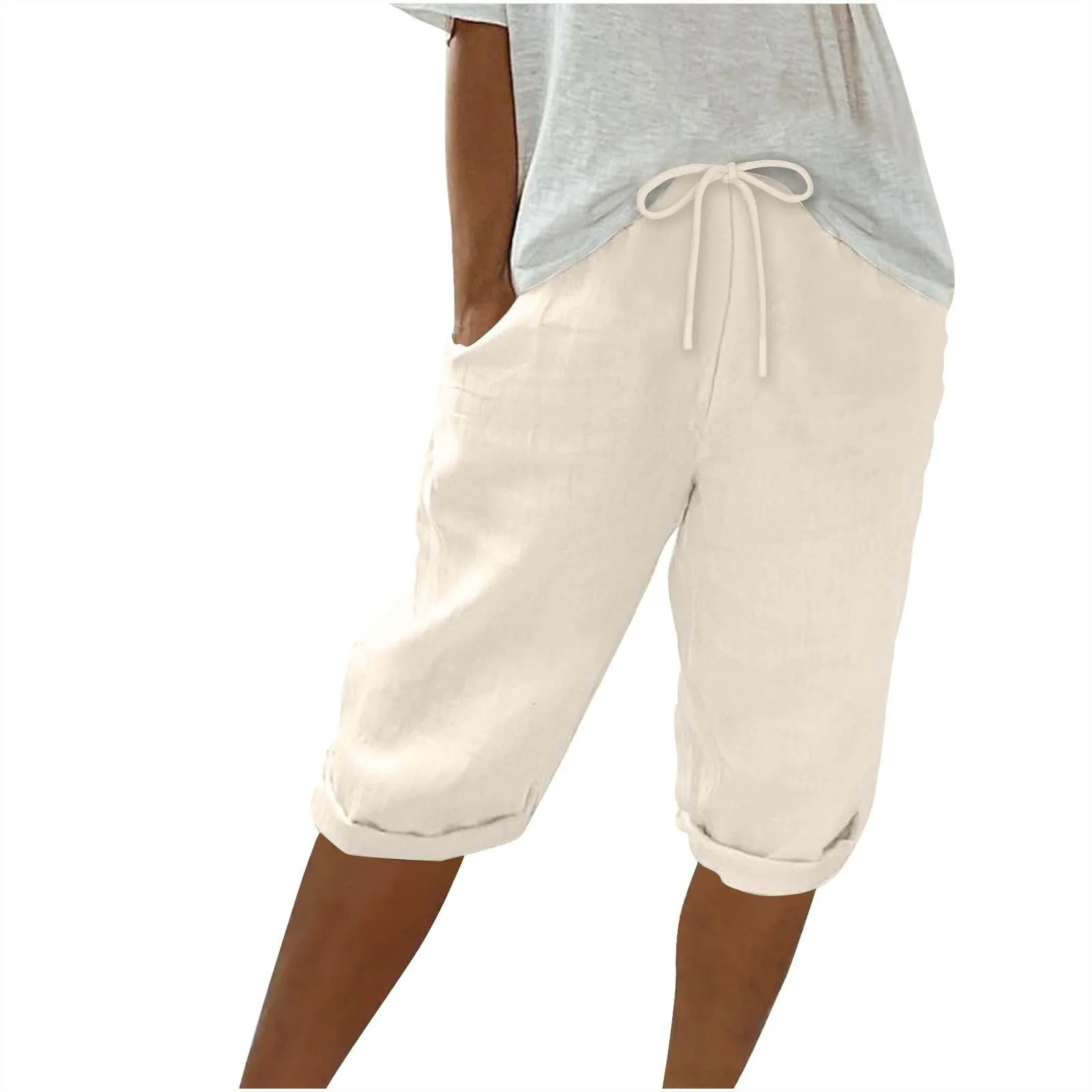 Casual Cotton Linen Pants For Female Streetwear Solid Color Wide Leg Versatile Palazzo Baggy Cargo With Pocket 250714