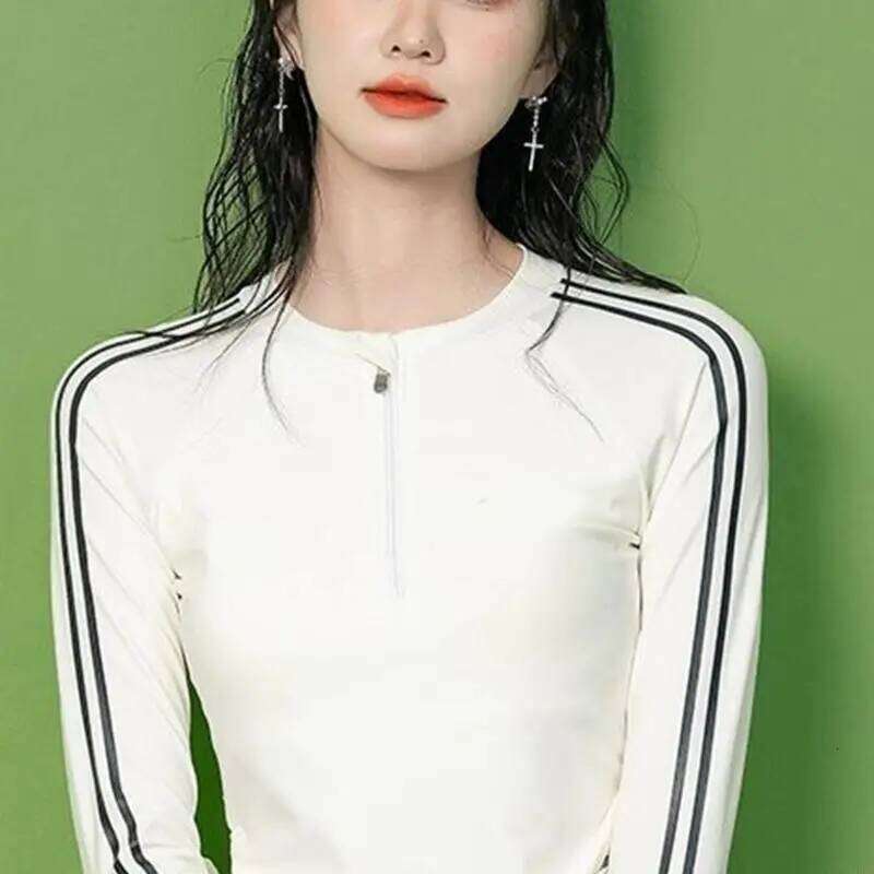 Women Front Zippered Rashguard Two Piece Swimsuit Long Sleeve Surfing Swimwears Athlete Training Bathing Suit