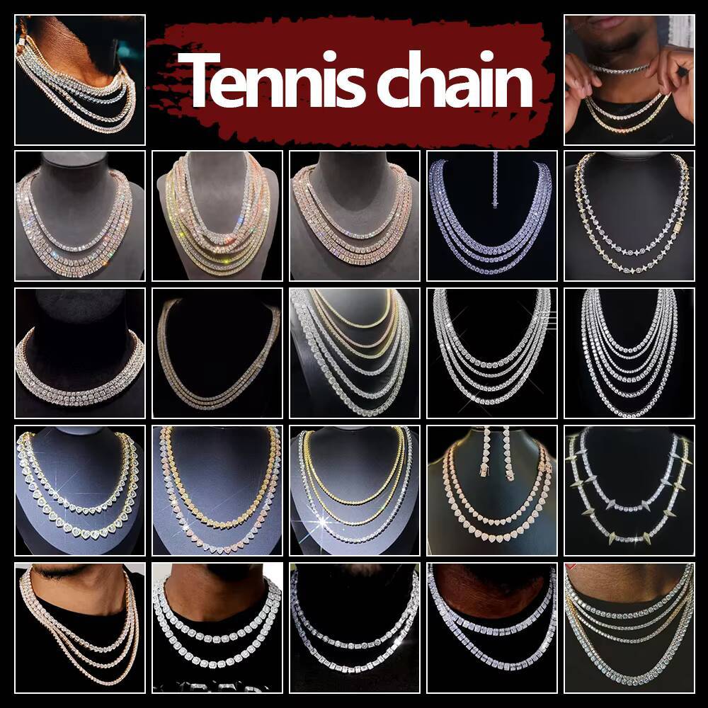 8mm Iced Out Moissanite Chain Pass Diamond Test Clustered Tennis S925 Fine Jewelry Moissanite Tennis Chain