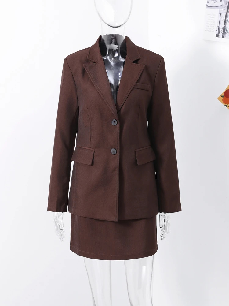 Urban Solid Coat Skirt Women Set Casual Lapel Long Sleeve Single Button Pocket Outwear Sexy Skirt 2025 Vintage Lady Outfit 250715