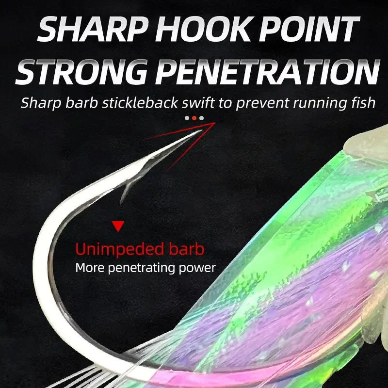 5 Hooks Sabiki Rigs Saltwater Fishing Lures Bait Real Fish Skin String Hook Mackerel Glow in The Dark Flash 250708