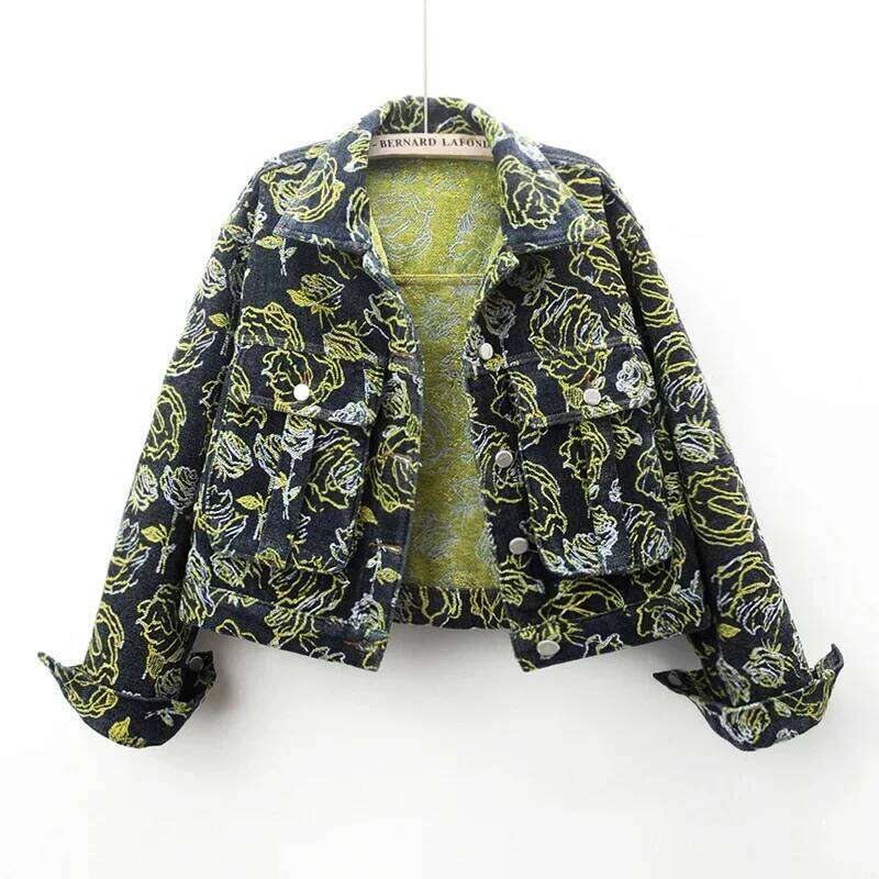 Spring Vintage Embroidery Jacquard Big Pocket Denim Women Cowboy Outwear Chaquetas Mujer Loose Short Jeans Jacket Female