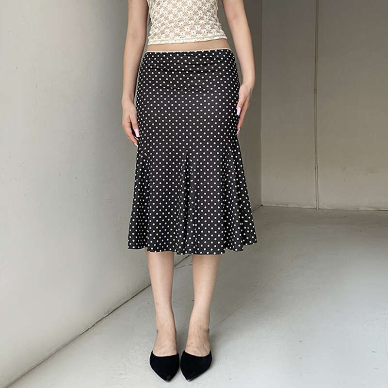Summer Fashion INS New French Style Mid-Length Printed Polka Dot Bodycon Mermaid Skirt B5 g7