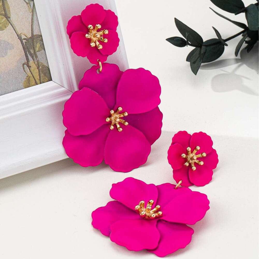Forest Style Girl Long Elegant Designer Jewelry Creative Colorful Flower Spray Paint Multi-layer Earrings
