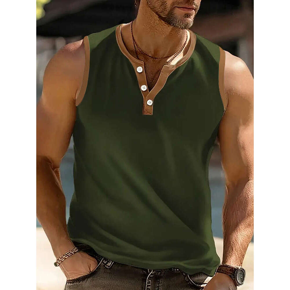 Men's Summer New Sleeveless T-Shirt Youth Casual Loose Solid Color Thin Top Vest Men B5