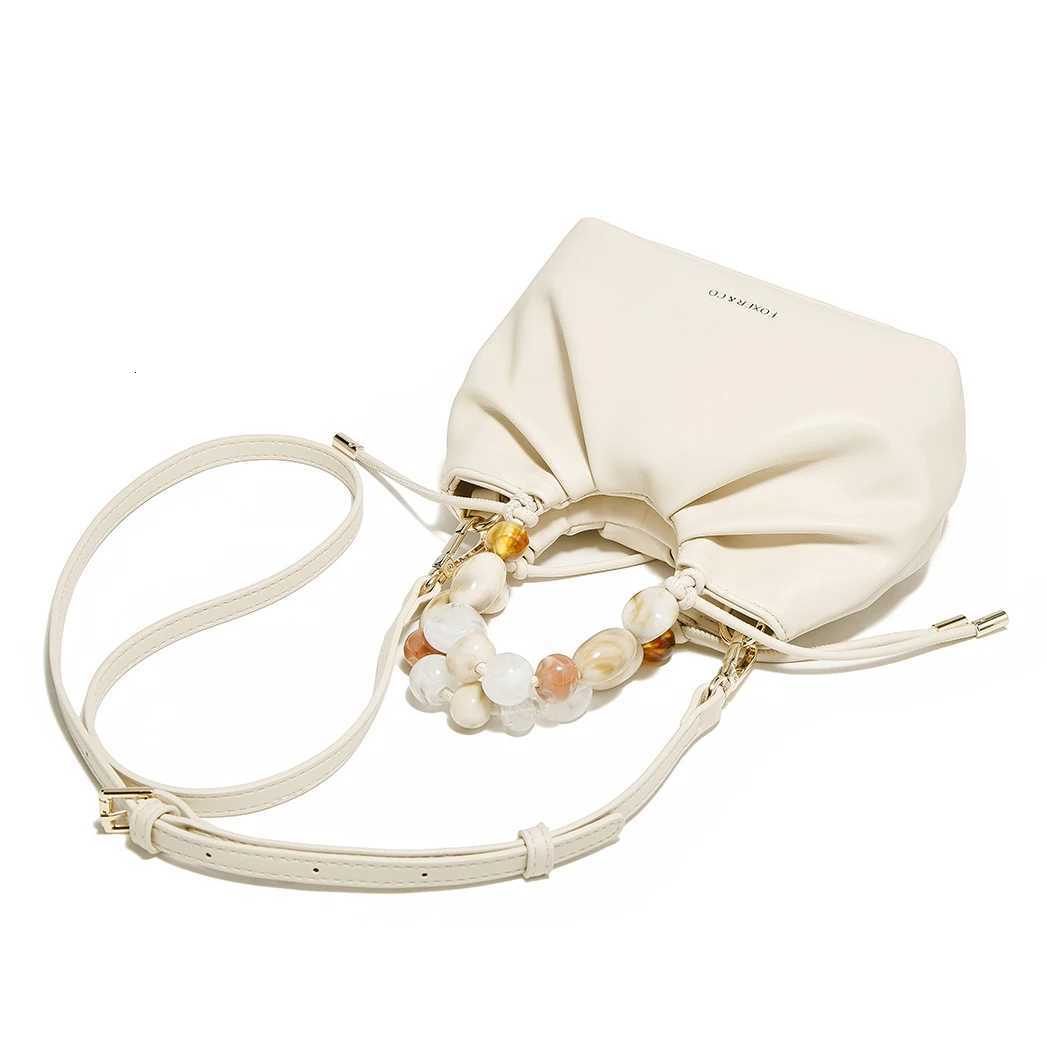 FOXER Chic Beaded Handbag for Women White Signature Crossbody Bag 2025 New Cloud Bag with Large Storage Z250718