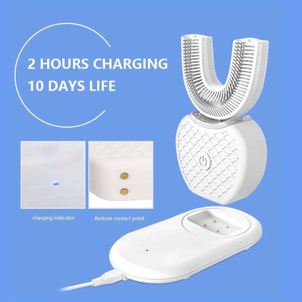 New 360 Degrees Intelligent Automatic Sonic Electric Toothbrush USB Rechargeable Ultrasonic U Shape 4 Modes Timer Blue Light X250718