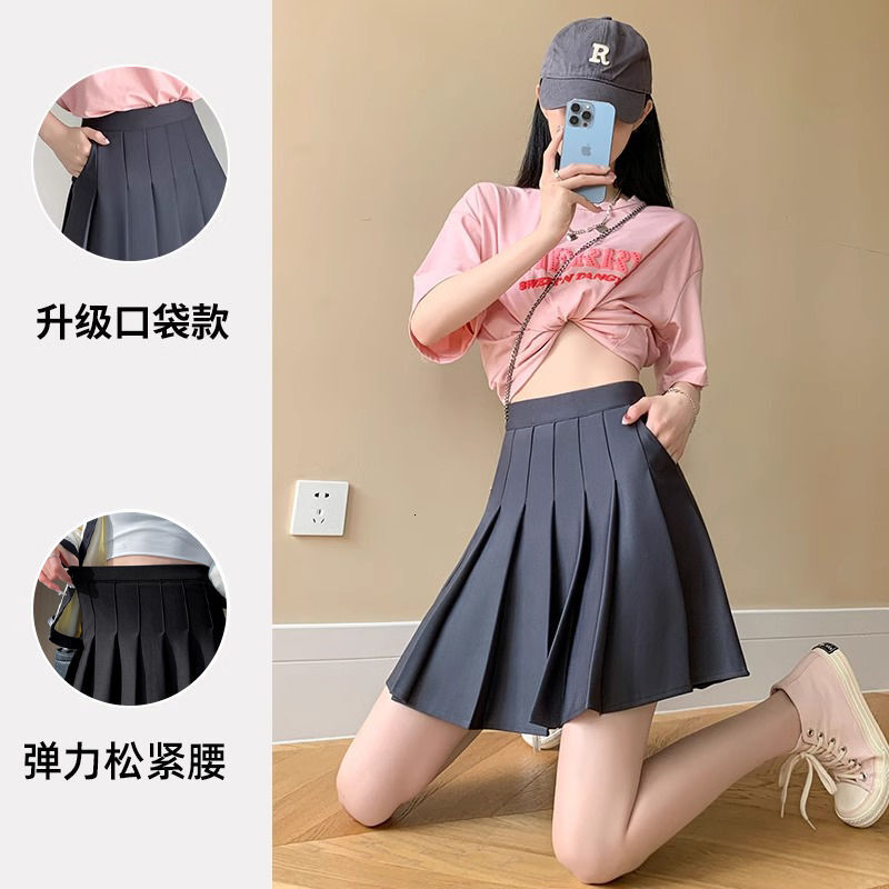 Spring Summer Pleated JK Half College Style Women High Waist Elastic Short Plus Size Slimming Hip Covering A-line Skirt
