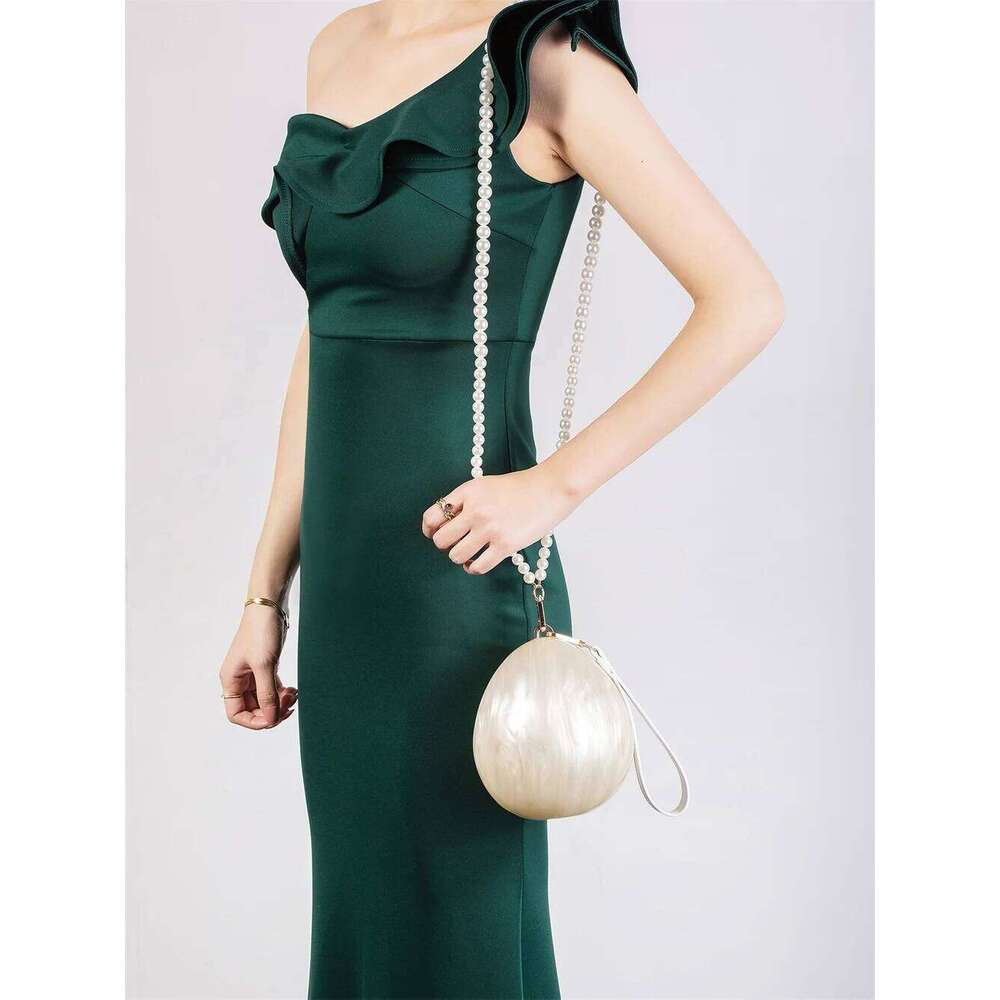 Pearl Oval Ball Beaded Long Chain Women Evening Box Bag Wedding Bridal Minaudiere Handbags Shell Purses Lady Party Clutch