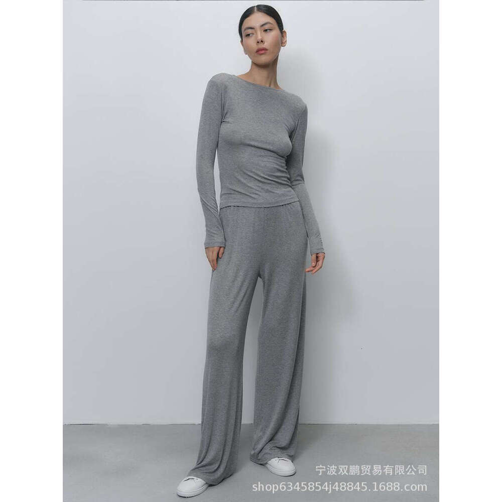 Autumn Winter New Soft Modal Women's Style Casual Top + Wide Leg Pants Christmas Red Two Piece Set B5