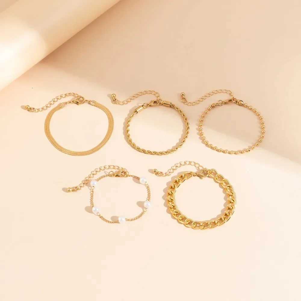 2024 New Fashion Imitation Pearl Crystal Chain Bracelet Set for Women Luxury Gold Color Stainless Steel Bangle Jewelry Set X250718