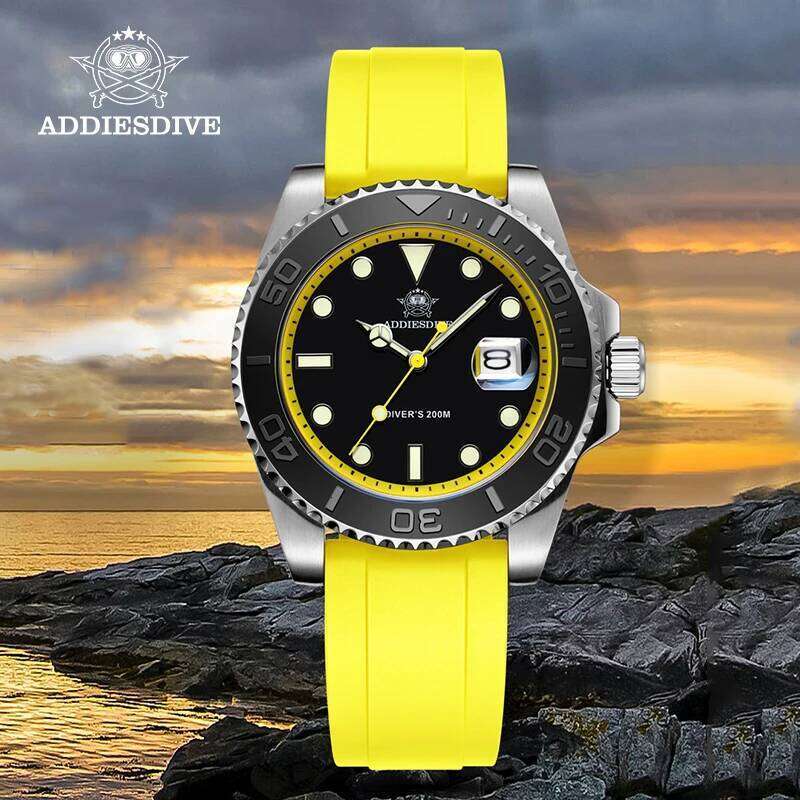 ADDIESDIVE Rotatable Bezel For Men 41mm Quartz Stainless Seel BGW9 Luminous Rubber Strap 200m Diving Men's Watch New free shipping