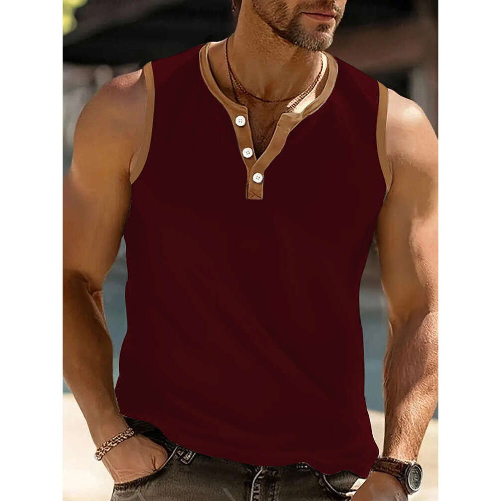 Men's Summer New Sleeveless T-Shirt Youth Casual Loose Solid Color Thin Top Vest Men B5