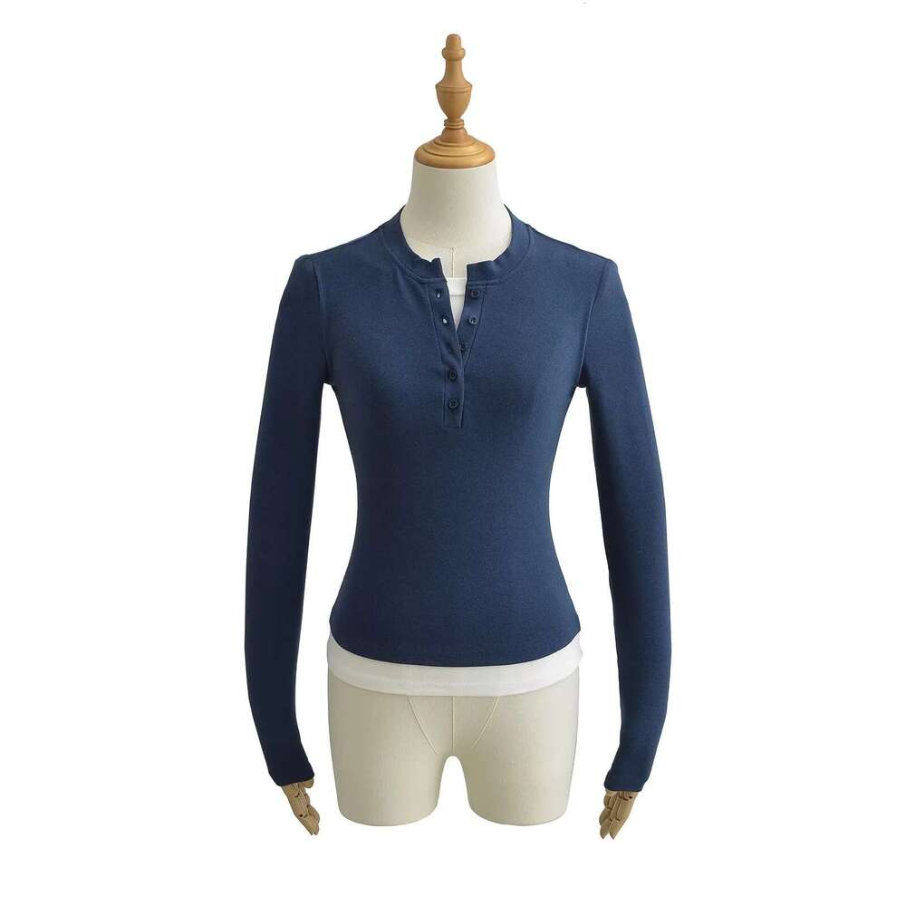 American Style Spicy Girl Fake Two-Piece Long Sleeve T-Shirt For Women, Autumn New Design Slim Fit Base Shirt Short Top B5 g5