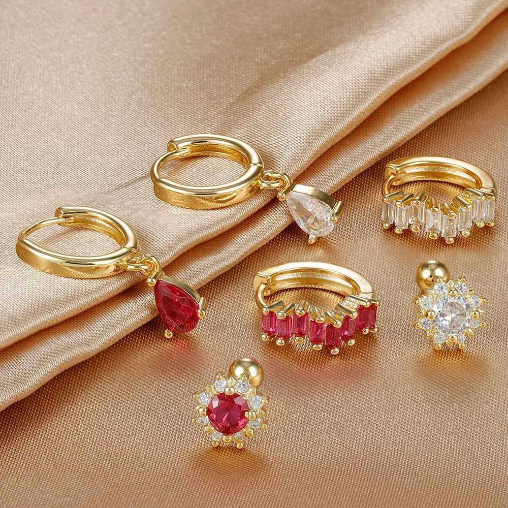 3pcs Fashion Stainless Steel Water Drop Earrings Set For Women Geometric Round Pendant Cartilage Piercing Jewelry Accessories X2507181