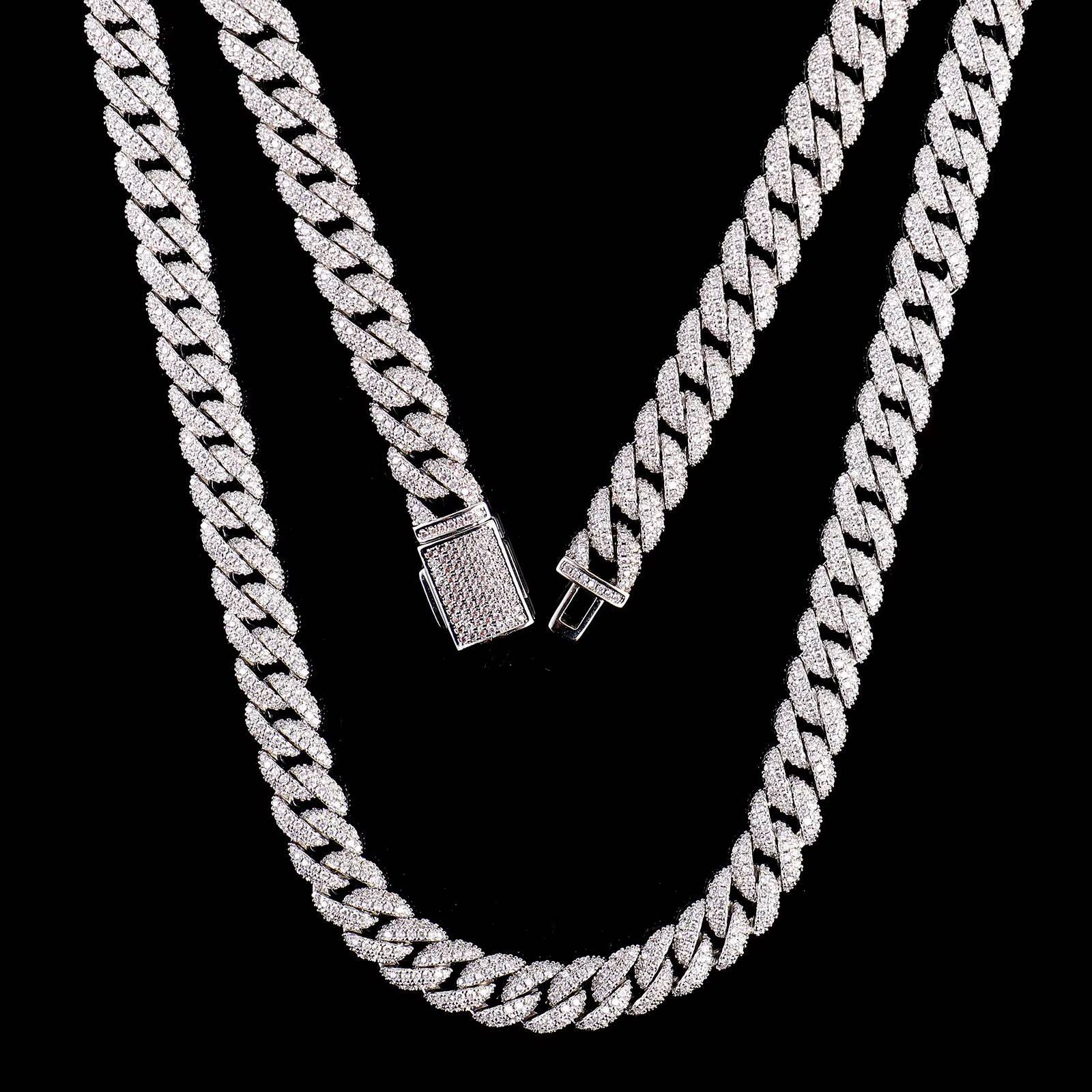 White Gold Moissanite Ice Out Collection Hop Miami Necklace Cuban Chain