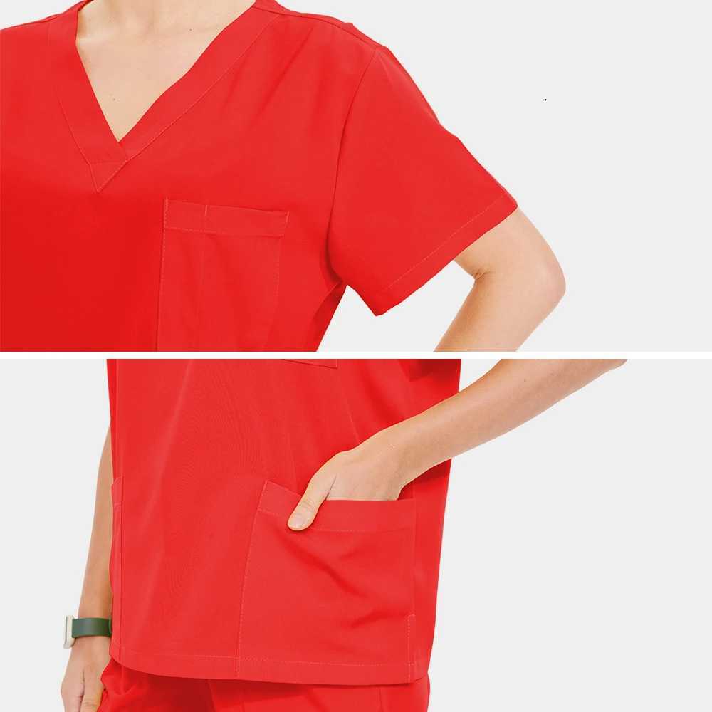 Red Color Doctor Nurse Uniforms Hospital Nursing Sets Qucik Dry Dental Clinic Scrub sets with large packages for Women S2102 Z250718