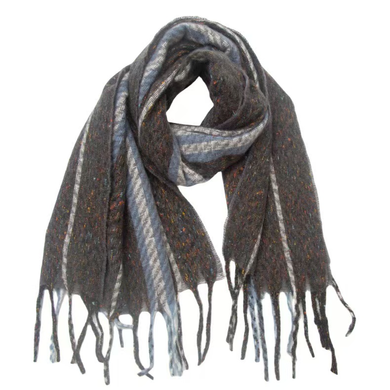 T1250 new scarf European and American autumn and winter clip flower tassel striped scarf shawl