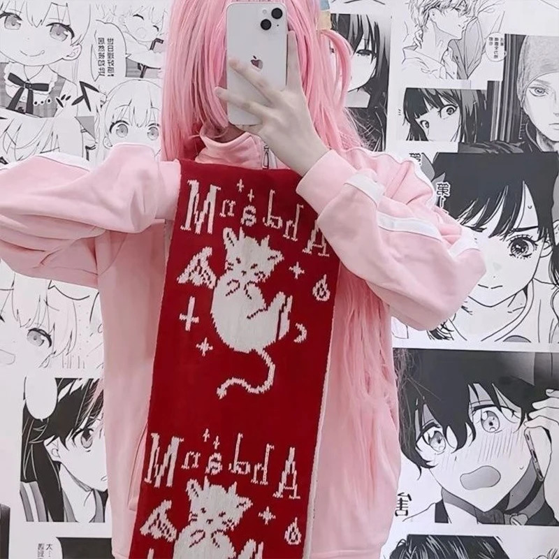 Devil Cat Scarfs Second Yuan Punk Y2k Japanese Harajuku Street Winter Double-Sided Knitted Thickened Warm Windproof Scarf Cosplay 250717