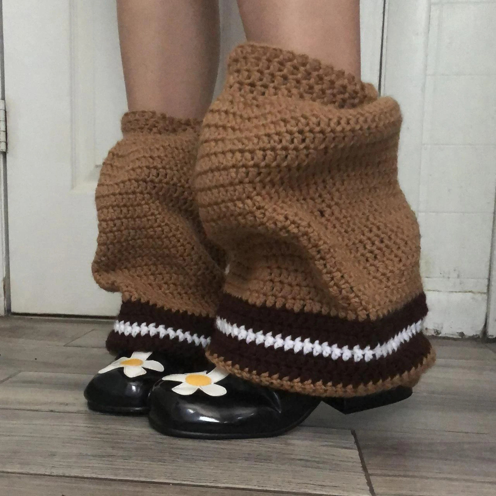 Women Knit Leg Warmers Contrast Color Cute Knee High Socks Aesthetic Boot Cuffs Cover Winter Knitted Socks Kawaii Ankle Warmers 250717