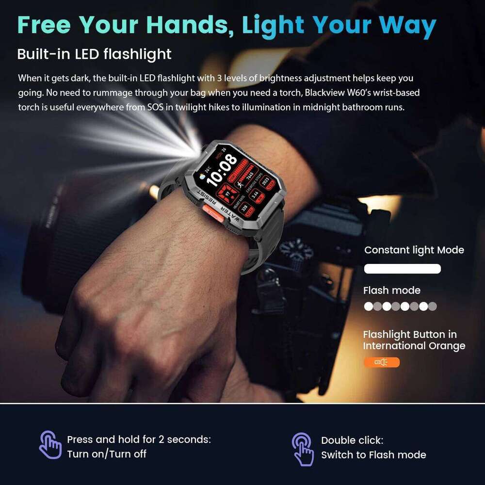 Blackview W60 2024 New Smartwatch 2.01'' HD Display TFT Red Smart Watch for Outdoor With Emergency Lighting Bluetooth Calling free shipping