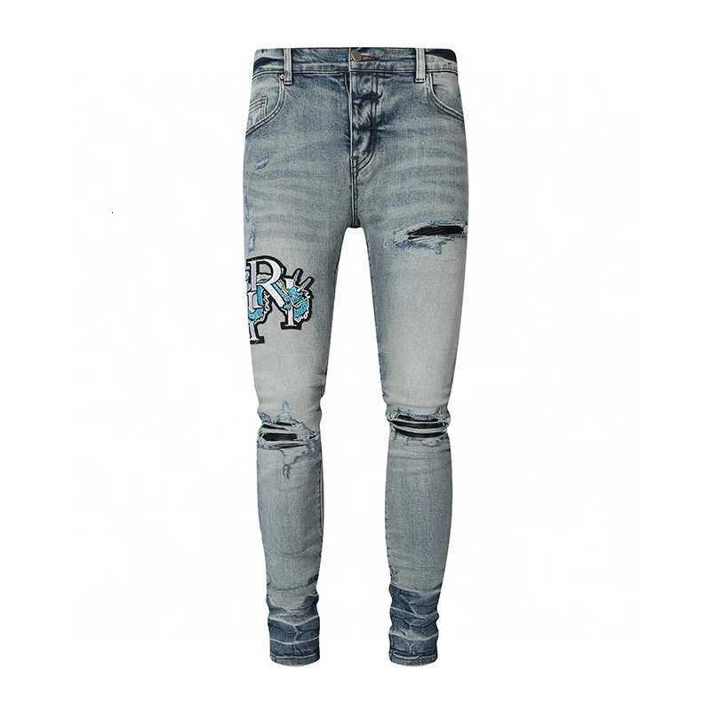 2K Fashion Letter Washed Nostalgic Perforation Patch RETRO Mens Light Blue Jeans High Street Hip Hop Brand Pants Hom X250718