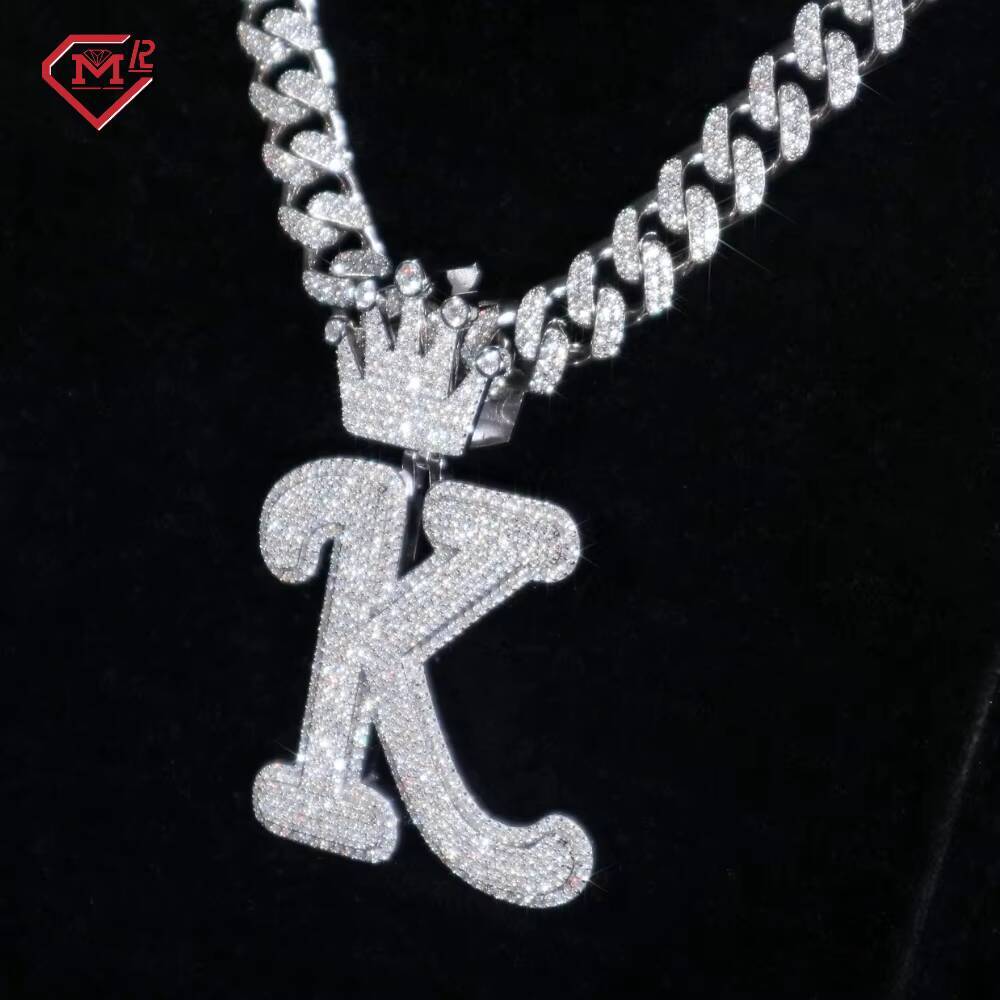 Hiphop Moissanite Pendant Chain Iced Out Letter Charms 925 Silver Custom Moissanite Pendant