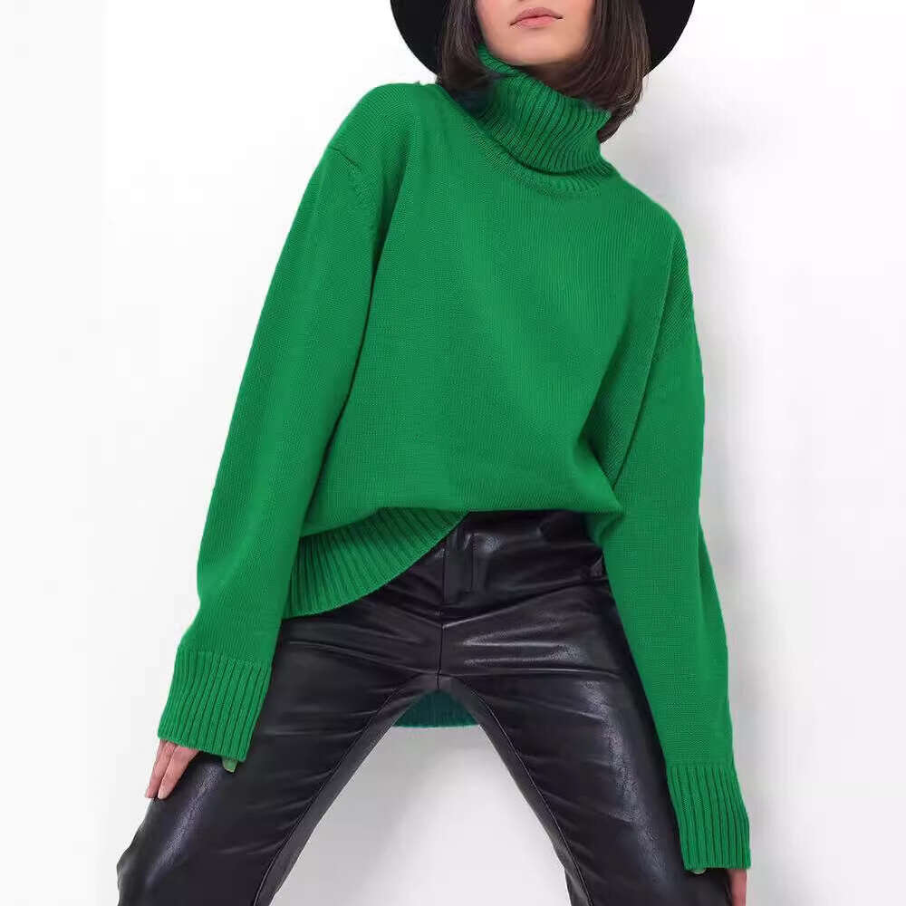 Russian Solid Color Women's Knitted Pullover Turtleneck Sweater Loose Fit 066 B5